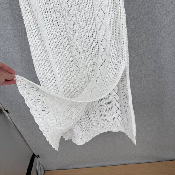 Unbranded Open Knit Crochet Maxi Dress Cover Up Size M White Sheer Beachy Casual - Picture 2 of 11
